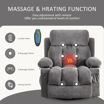 Beige Swivel Recliner with Massage, Heat & USB Charging