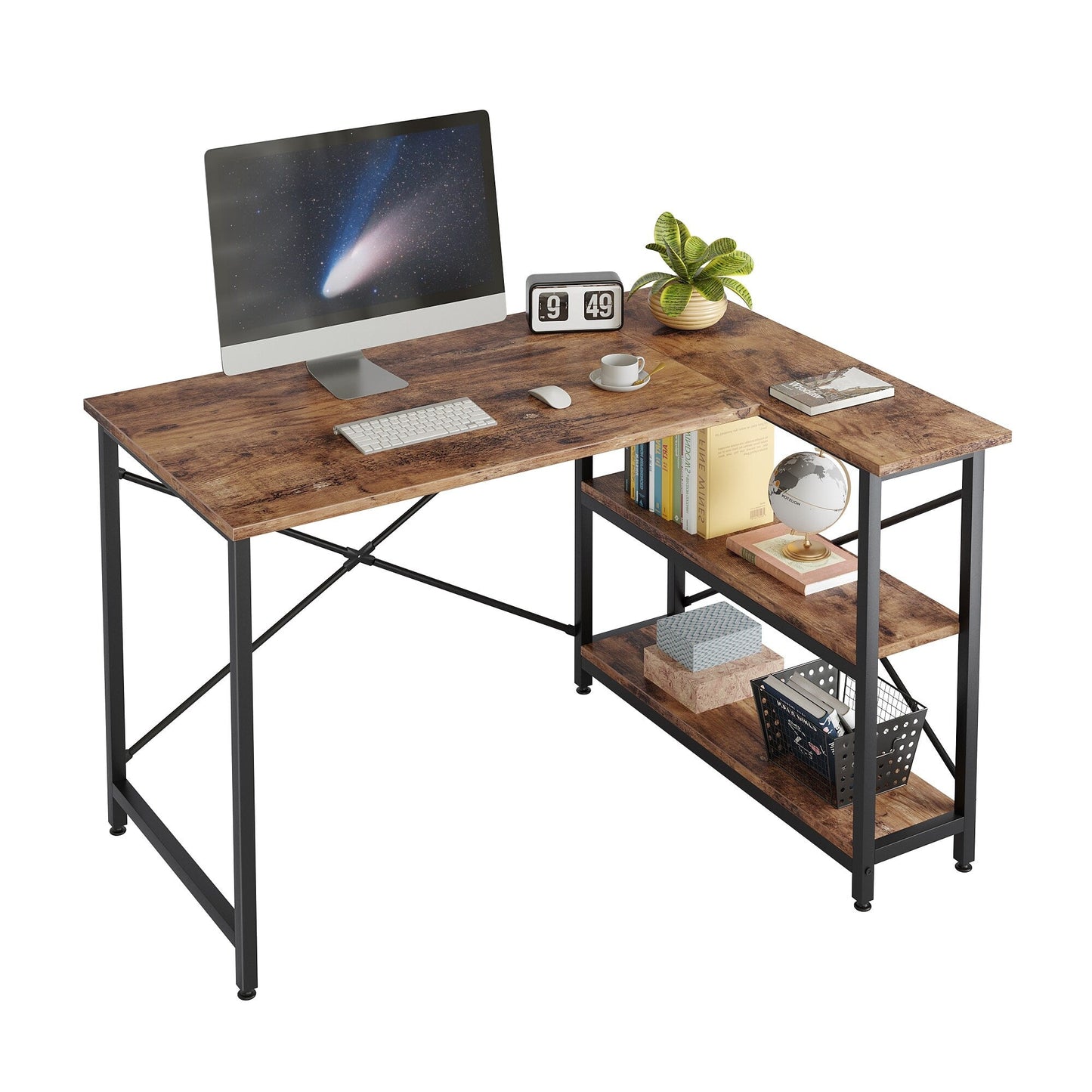 Small L Shaped Desk with Storage Shelves Corner Computer Desk