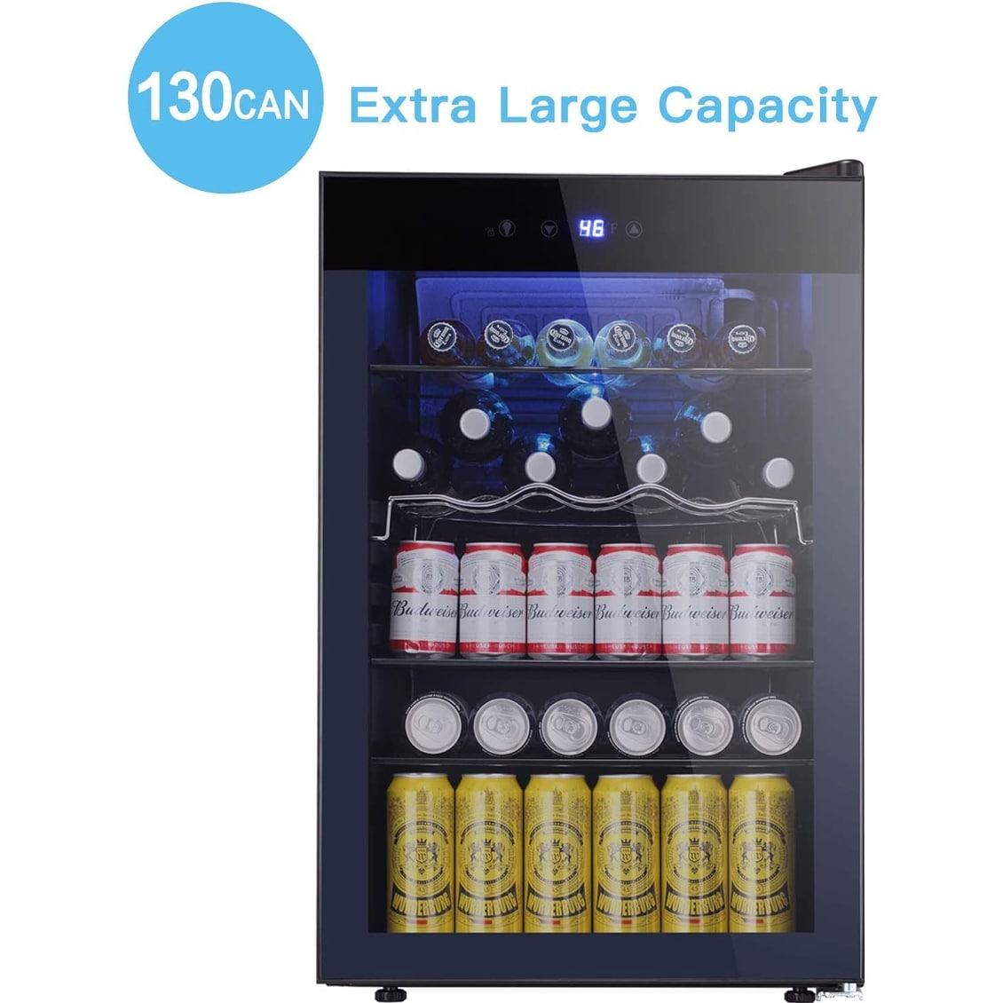 4.4cu.f Wine Cooler with LED Lights and Touch Buttons, Removable Shelves, Less Than 38dB