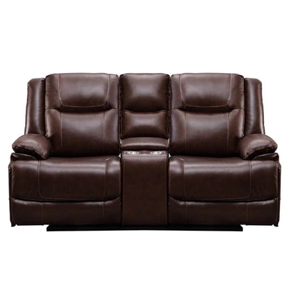 Genuine Leather Mid-century Modern Style Manual Recliners Sofa Set
