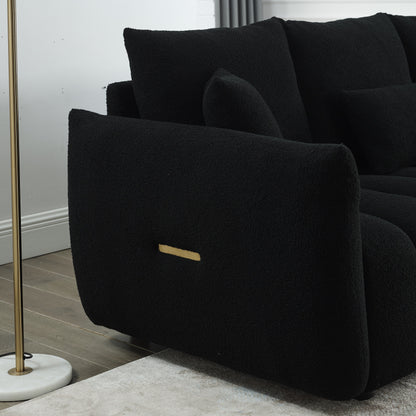Black Teddy 3-seater Sofa with Back Pillows and Wood Frame