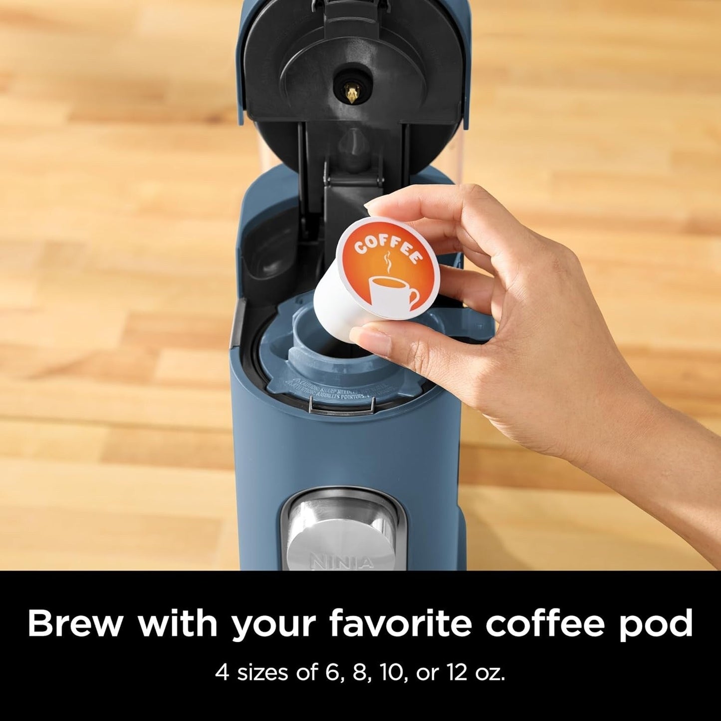 Blue Single-Serve Coffee Maker, K-Cup Compatible, 56oz Reservoir, 6-24oz Brew Sizes, Compact