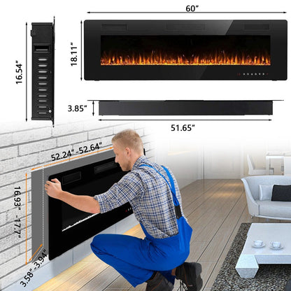 Bossin 30 to 72 inch Electric Fireplace Ultra-Thin and Silence Linear Recessed Wall Mounted Fireplace with Remote Control
