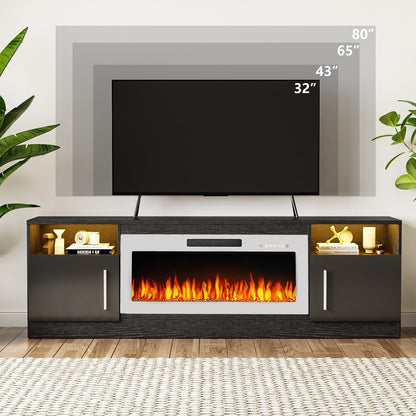 Bossin 70 Fireplace TV Stand with 36 Electric Fireplace, TV Stand for TVs Up to 80, 16 Colors LED Lights/Entertainment Center