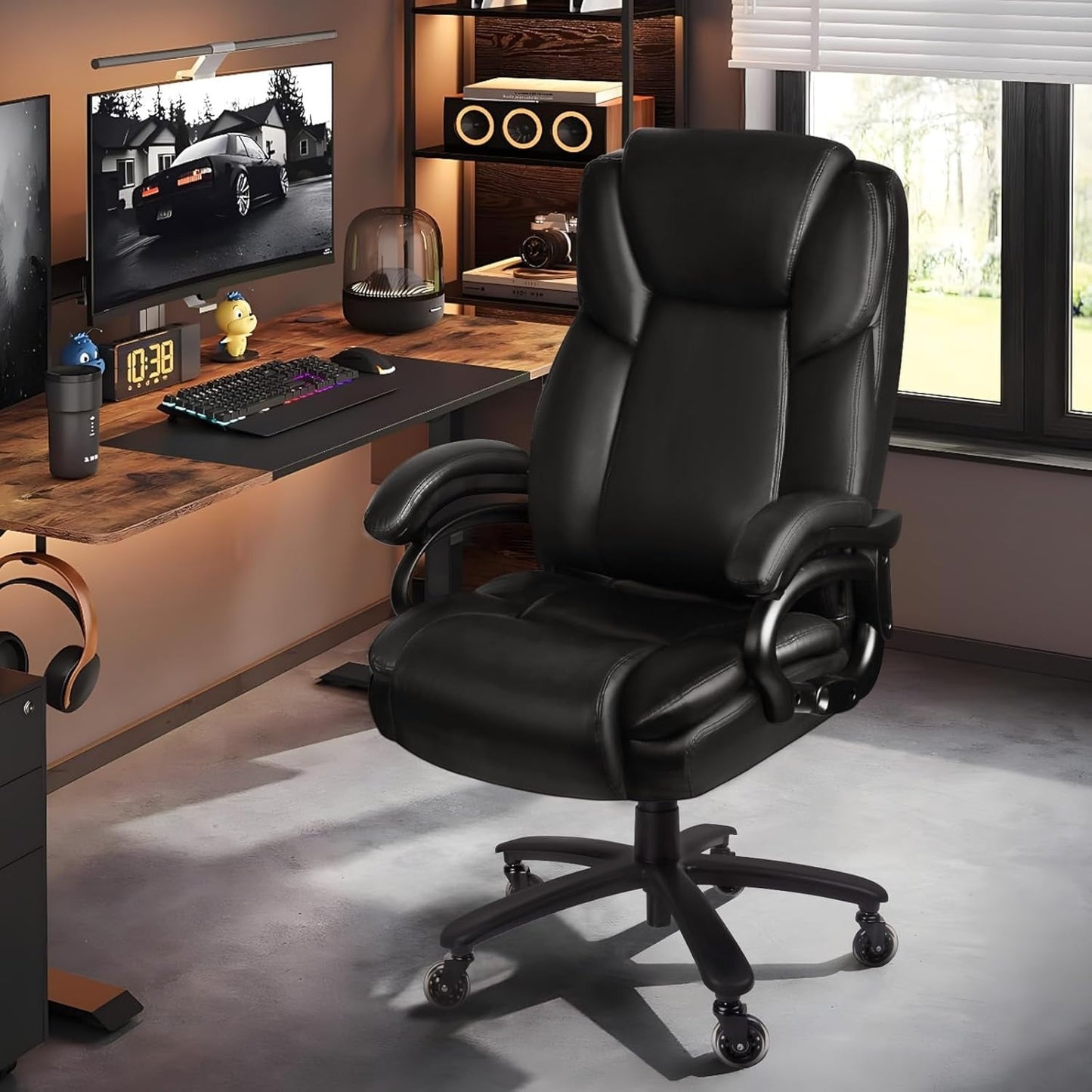 Bossin Big and Tall Executive Office Chair,500LBS Adjustable Lumbar Support Ergonomic Chair with High Back PU Leather Computer