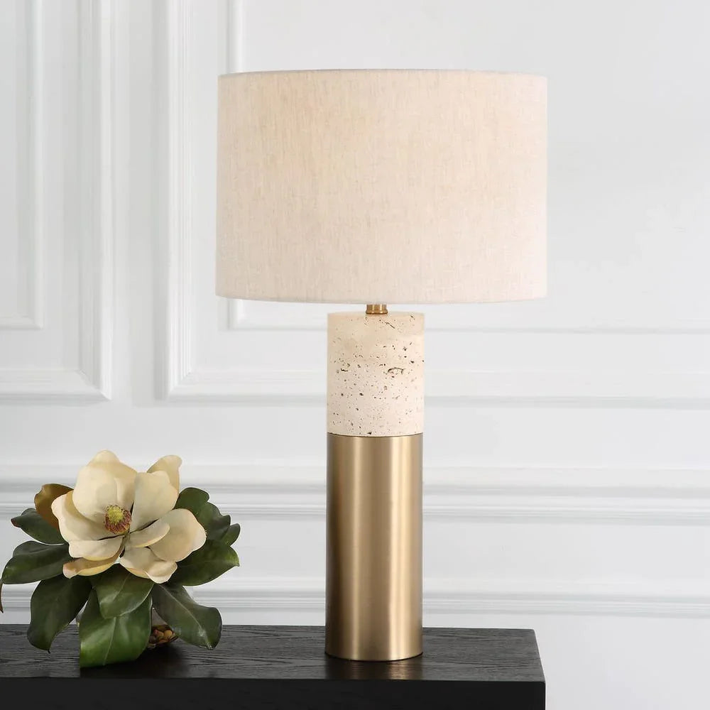 Bravertine Table Lamp Gold & Travertine