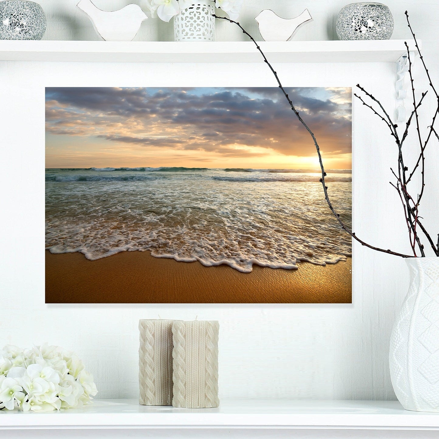 Bright Cloudy Sunset in Calm Ocean - Contemporary Seascape Art Canvas