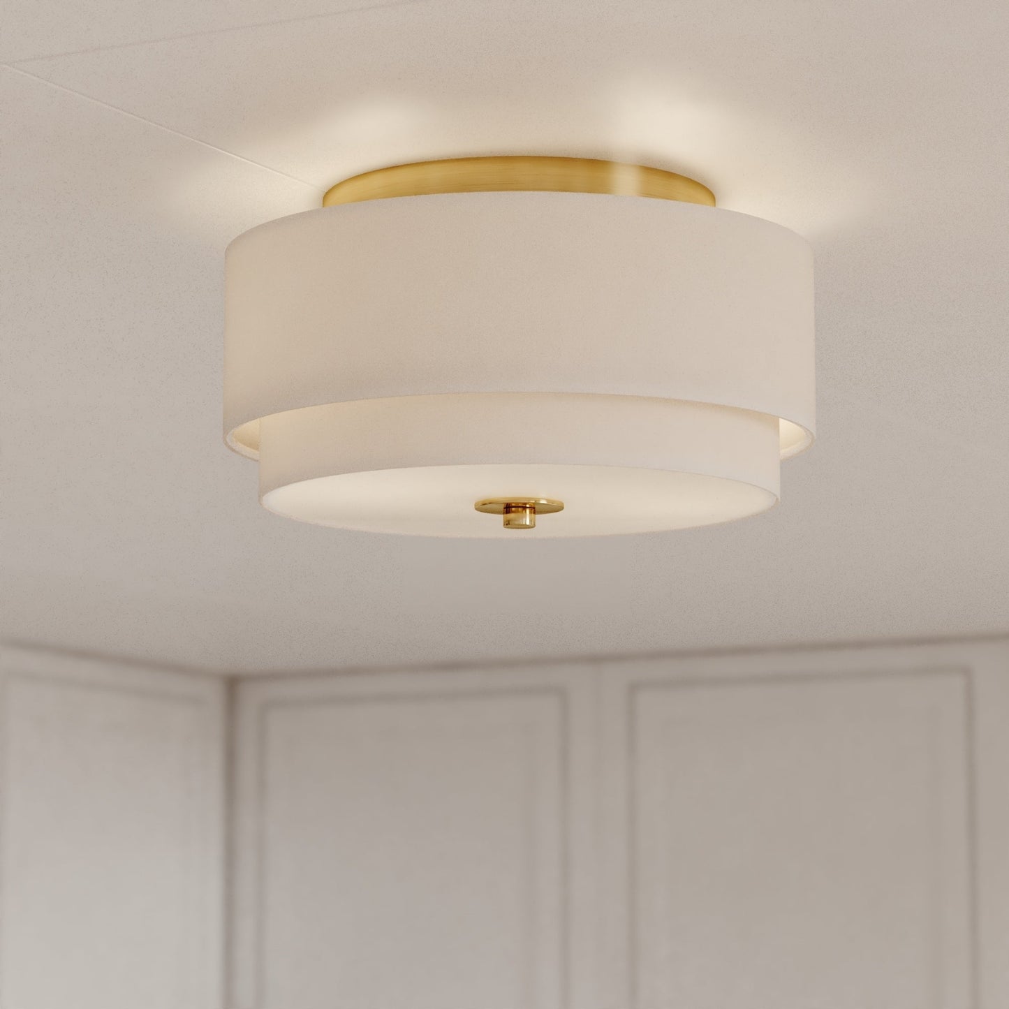 Burnaby Mid-Century Modern Ceiling Mount Light White Linen Drum Shade