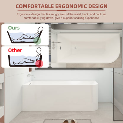 CB HOME 59''/67'' Freestanding Acrylic Soaking Bathtubs, Soaking Tubs Single Side Against The Wall, Left/Right Overflow