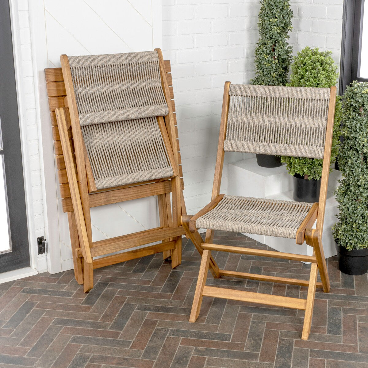 Cadiz Modern Coastal 3-Piece Acacia Wood Outdoor Folding Bistro Set, by JONATHAN Y