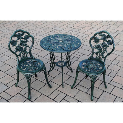 Camellia Cast Aluminum Verdi Green 3-piece Bistro Set with Table and 2 Chairs