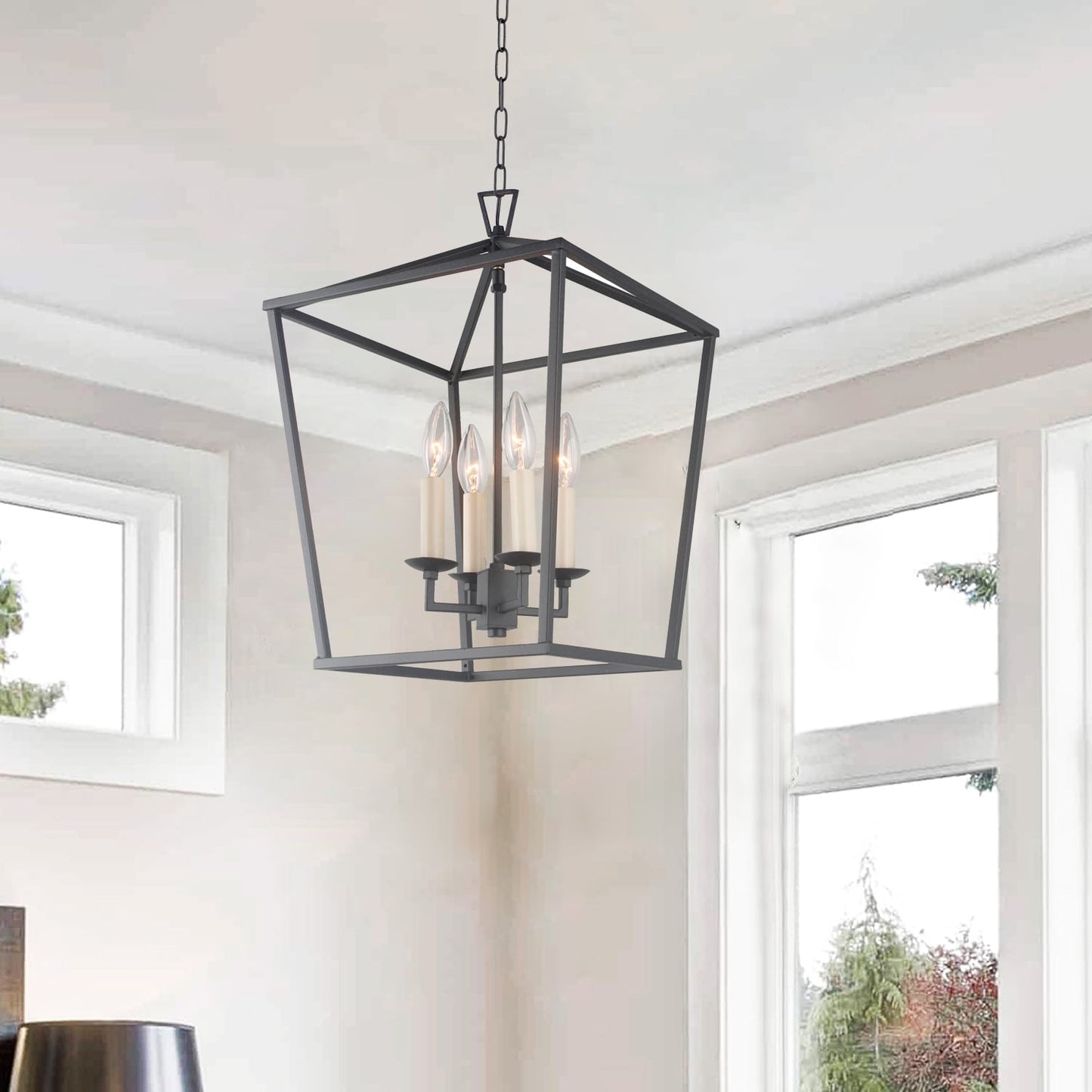Candle Style Lantern Pendant Stairway or Kitchen Island Open Cage Chandelier - N/A