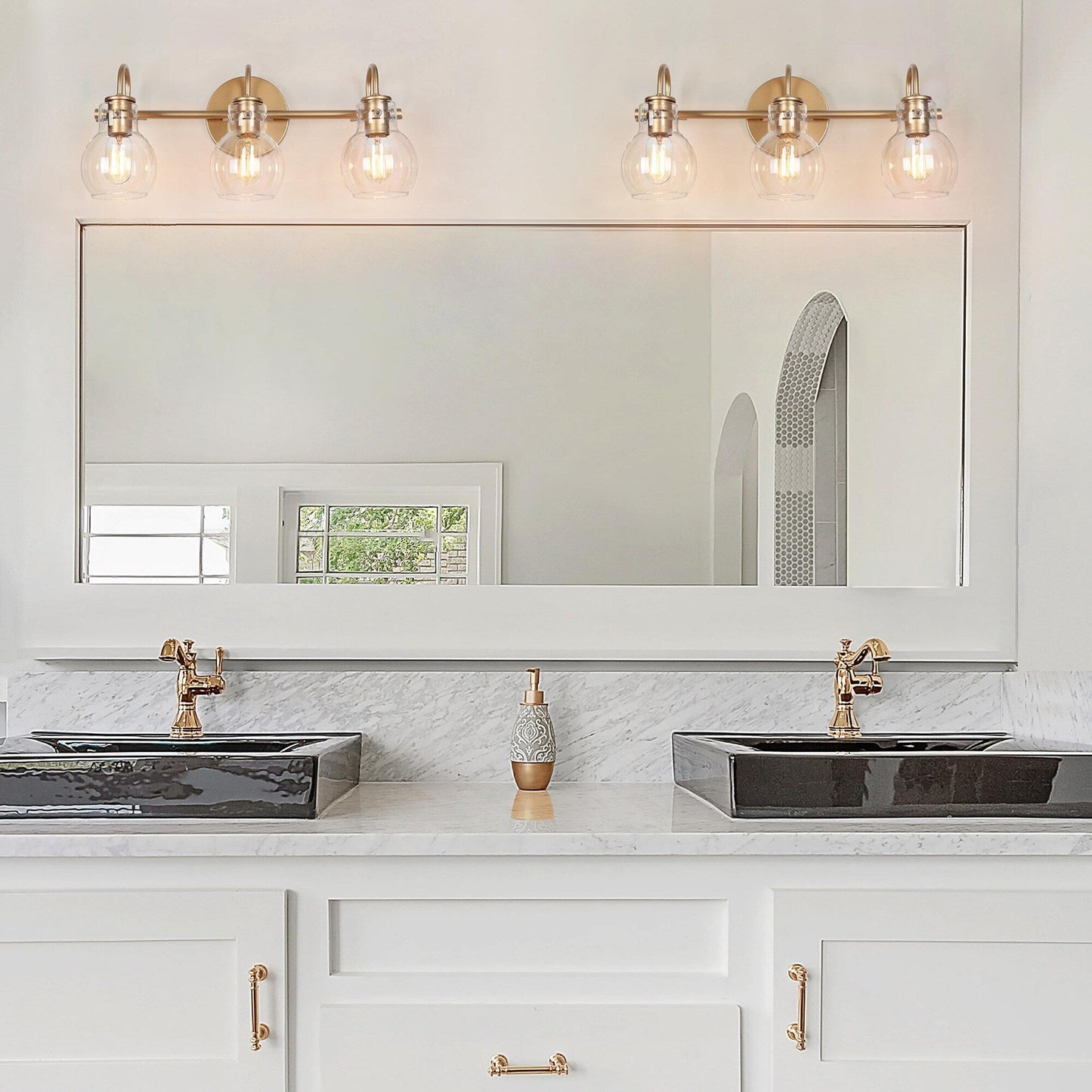 Modern Gold 3-Light Bathroom Vanity Light Orb Glass Wall Sconce