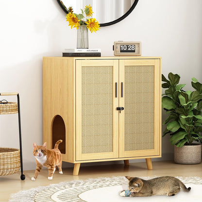 Cat Litter Box Enclosure Cat House Side Table Door Cabinet Bookcase