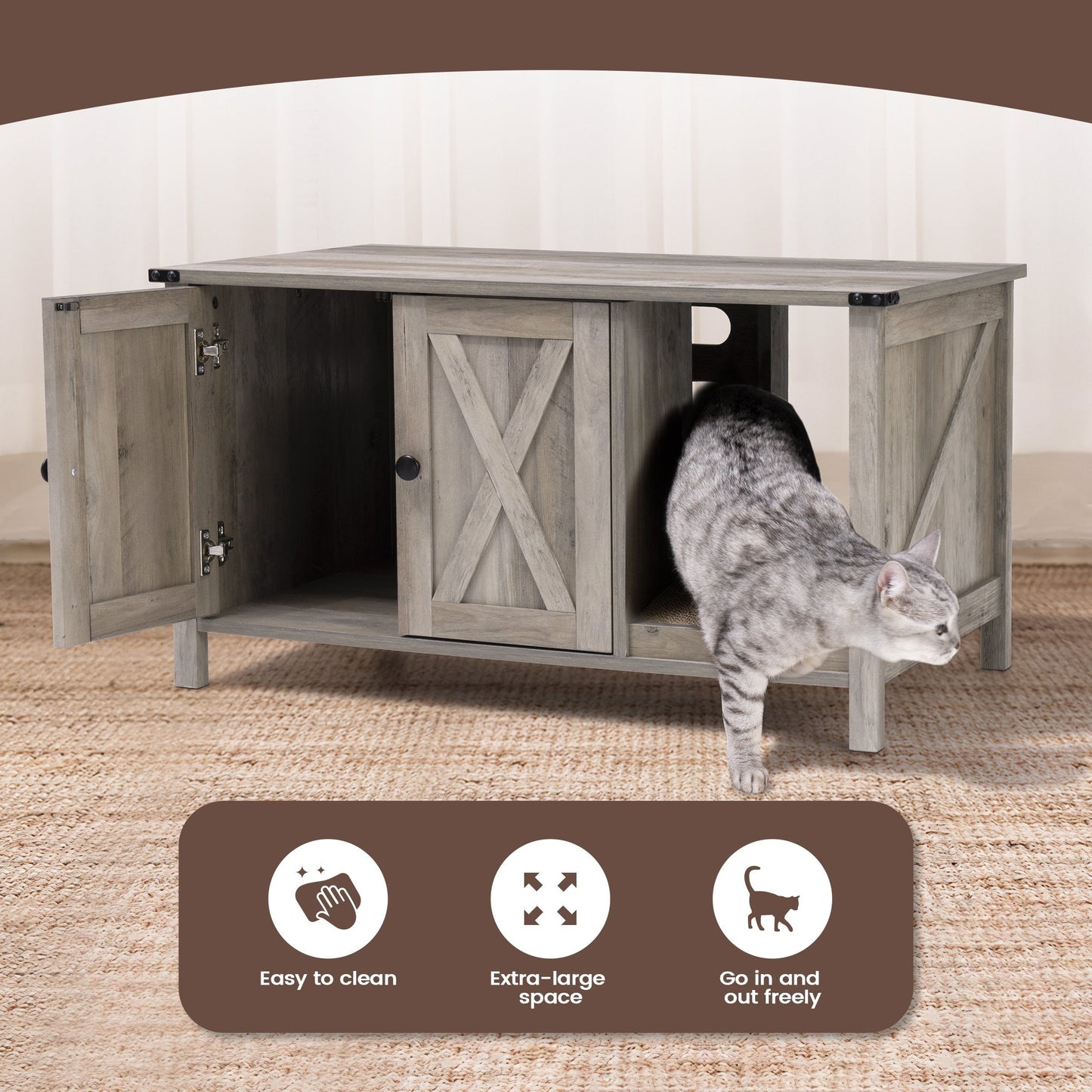 Cat Litter Box Enclosure, Hidden Wood Cat Washroom Furniture with Scratching Post