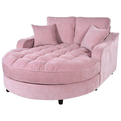 Chenille Chaise Lounge Sofa Bed, Upholstered Sofa Couch with Tufted Backrest and 2 Detachable Pillows for Living Room