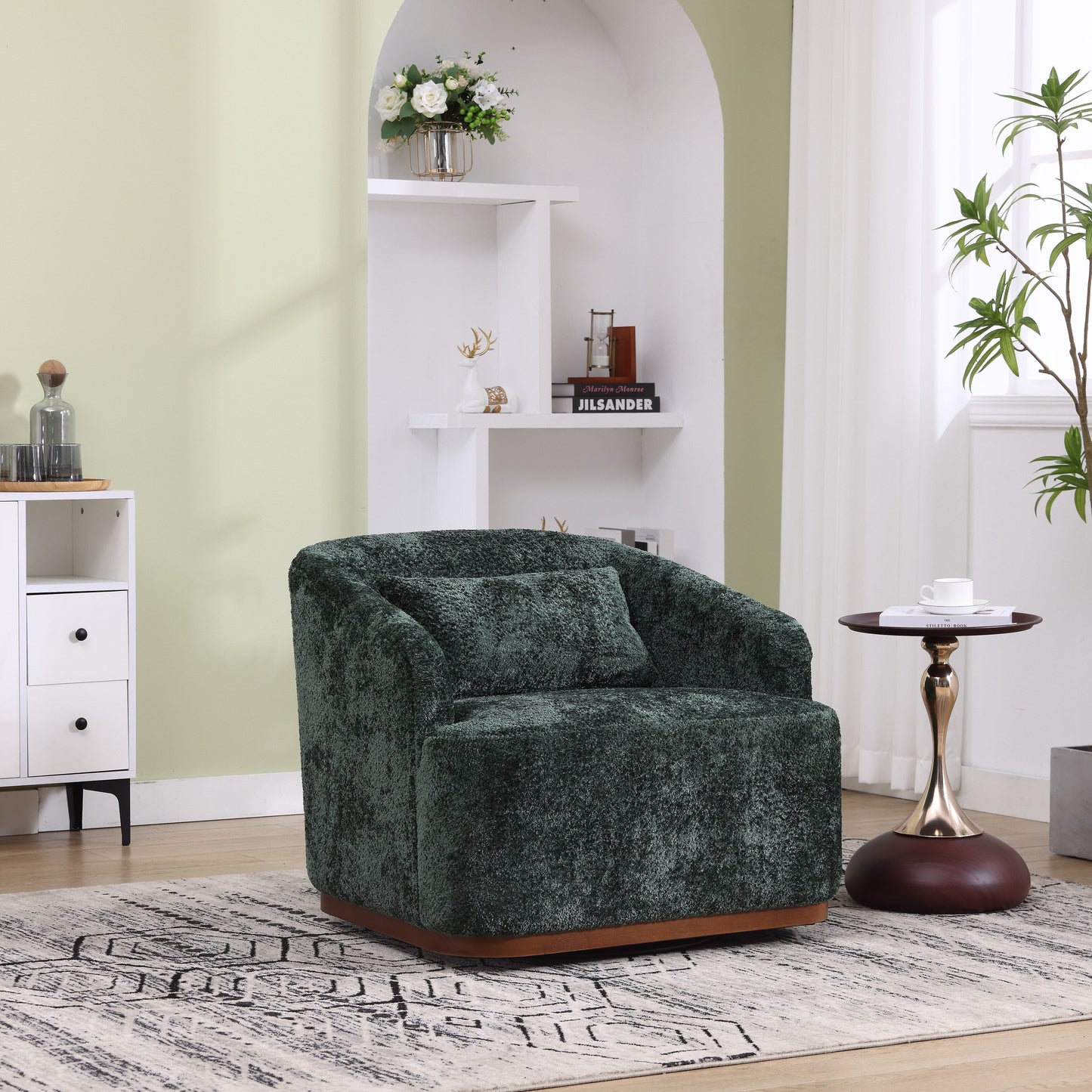 Chenille Swivel Barrel Chair, 360-Degree Comfy Accent Sofa for Living Room, Bedroom, and Study with Removable Cushion