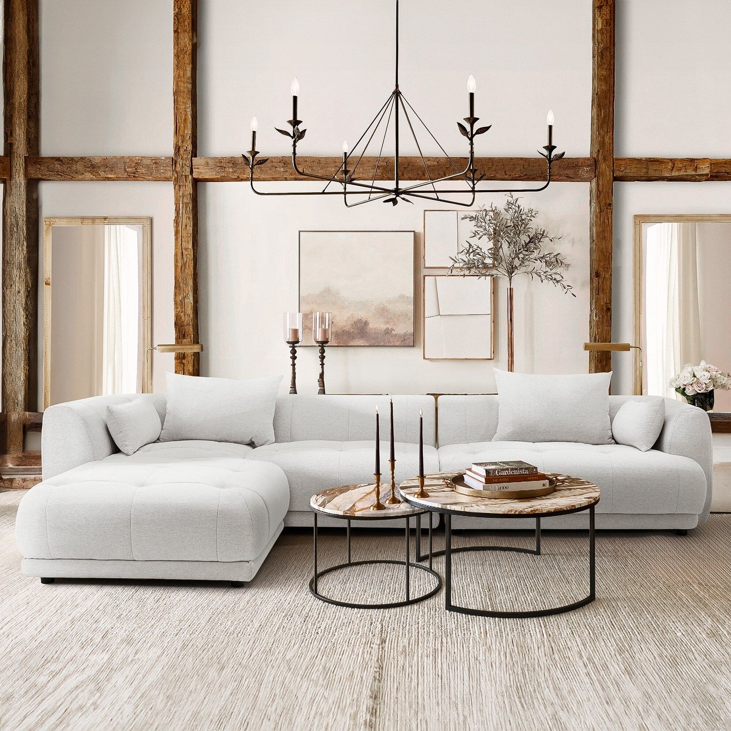 Cloud Modular Sofa Sectional 144 with Ottoman - Plush Chenille Fabric Living Room Couch