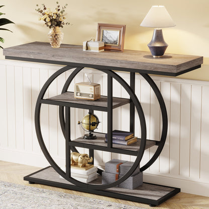 Console Table for Entryway, Industrial 4-Tier Sofa Table Behind Couch