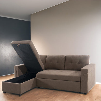 Convertible Reversible Sectional Sofa with Pull-Out Sleeper Bed, Hidden Storage Chaise, and Durable Legs