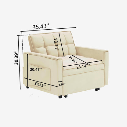 Convertible Sofa Bed with Adjustable Back and Wheel