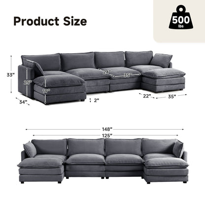 Corduroy Sectional Sofa with Removable Ottomans & Ultra-soft Cushions for Living Room & Bedroom