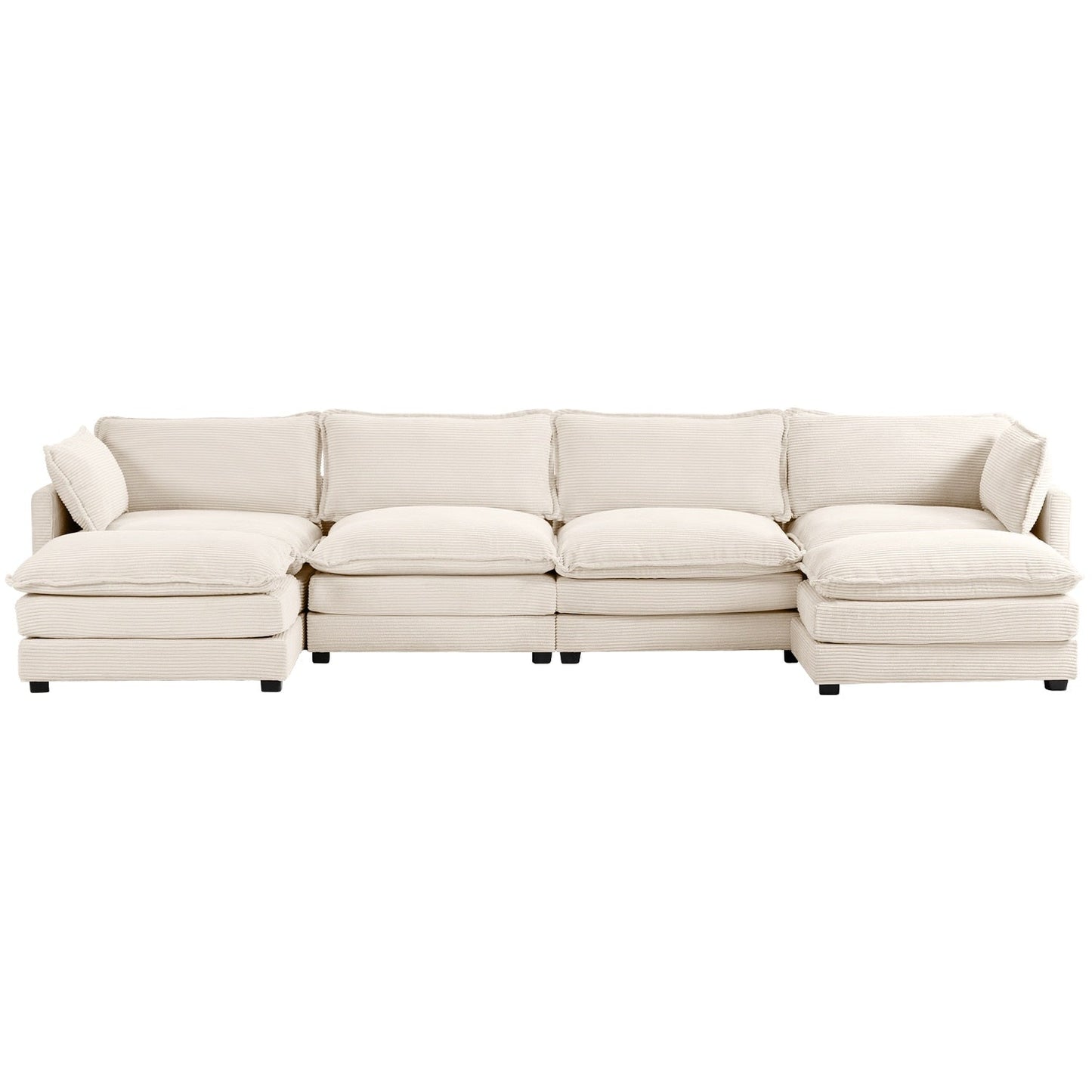 Corduroy Sectional Sofa with Removable Ottomans & Ultra-soft Cushions for Living Room & Bedroom