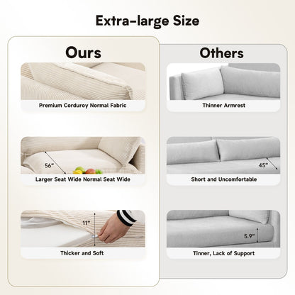 Corduroy Sectional Sofa with Removable Ottomans & Ultra-soft Cushions for Living Room & Bedroom