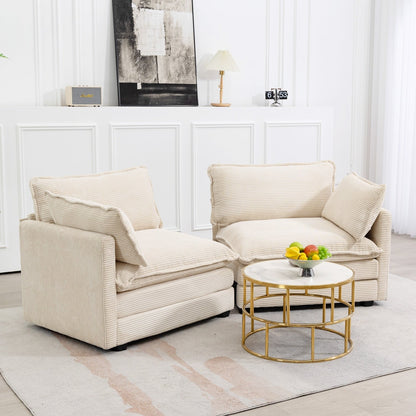 Corduroy Sectional Sofa with Removable Ottomans & Ultra-soft Cushions for Living Room & Bedroom