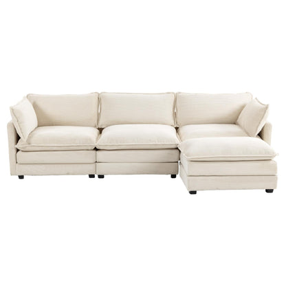 Corduroy Sectional Sofa with Removable Ottomans & Ultra-soft Cushions for Living Room & Bedroom