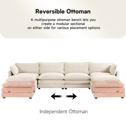Corduroy Sectional Sofa with Removable Ottomans & Ultra-soft Cushions for Living Room & Bedroom