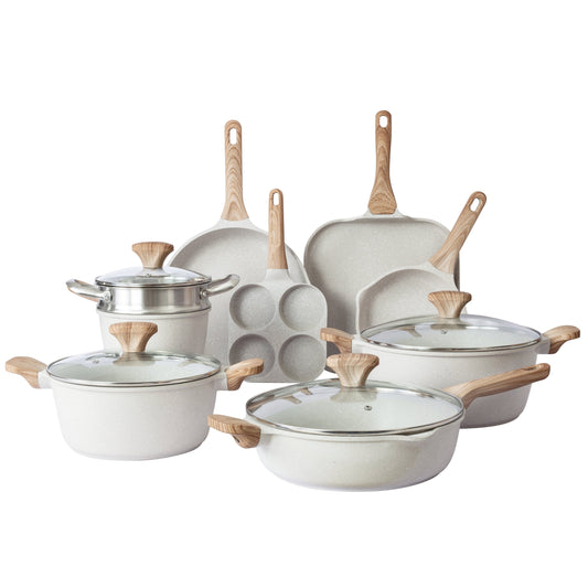 Country Kitchen Induction Cookware 13 Piece Cast Aluminum Pots and Pans with BAKELITE Handles