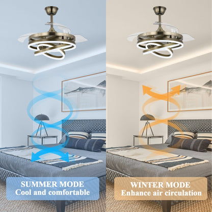 Cusp Barn 42 Retractable Ceiling Fan with Lights and Remote DIY Shape Fandelier Modern Silent DC Motor LED Ceiling Light