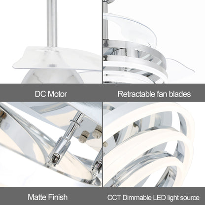 Cusp Barn 42 Retractable Ceiling Fan with Lights and Remote DIY Shape Fandelier Modern Silent DC Motor LED Ceiling Light