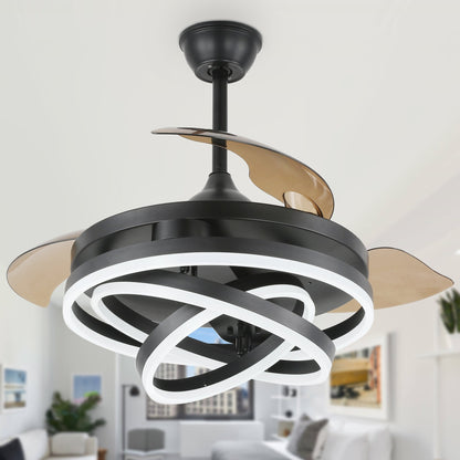 Cusp Barn 42 Retractable Ceiling Fan with Lights and Remote DIY Shape Fandelier Modern Silent DC Motor LED Ceiling Light