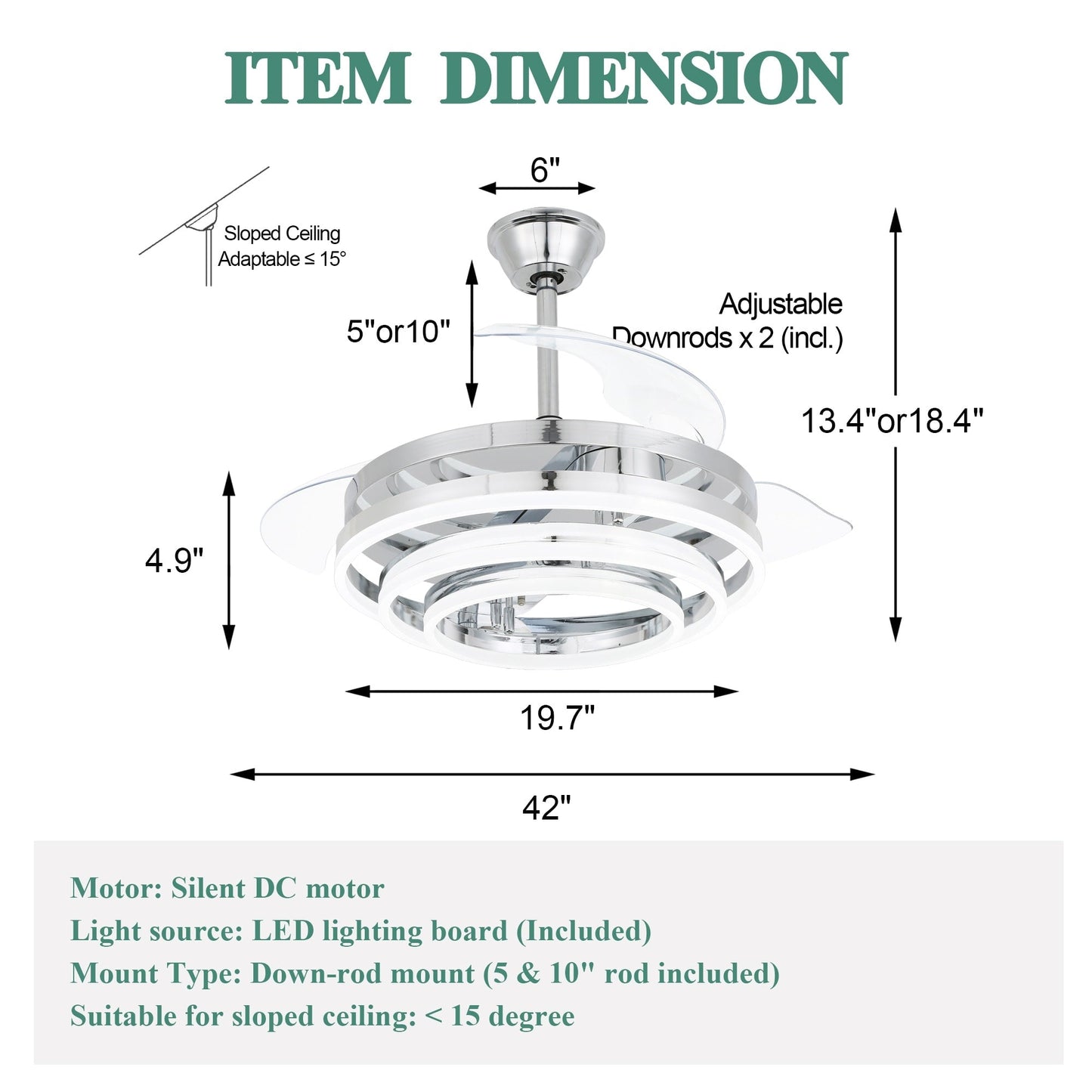Cusp Barn 42 Retractable Ceiling Fan with Lights and Remote DIY Shape Fandelier Modern Silent DC Motor LED Ceiling Light