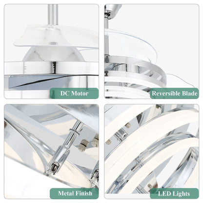 Cusp Barn 42 Retractable Ceiling Fan with Lights and Remote DIY Shape Fandelier Modern Silent DC Motor LED Ceiling Light