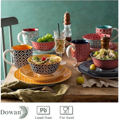 DOWAN Ceramic Dinnerware Set, 16 Pieces Dish Set for 4, Decorative Plates and Bowls Set