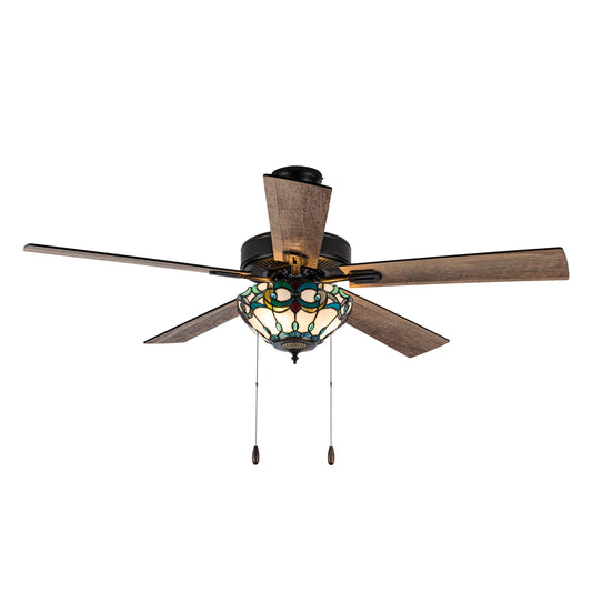 Della River of Goods Oil-Rubbed Bronze and Stained Glass 52-Inch 3-Light Remote-Controlled Ceiling Fan