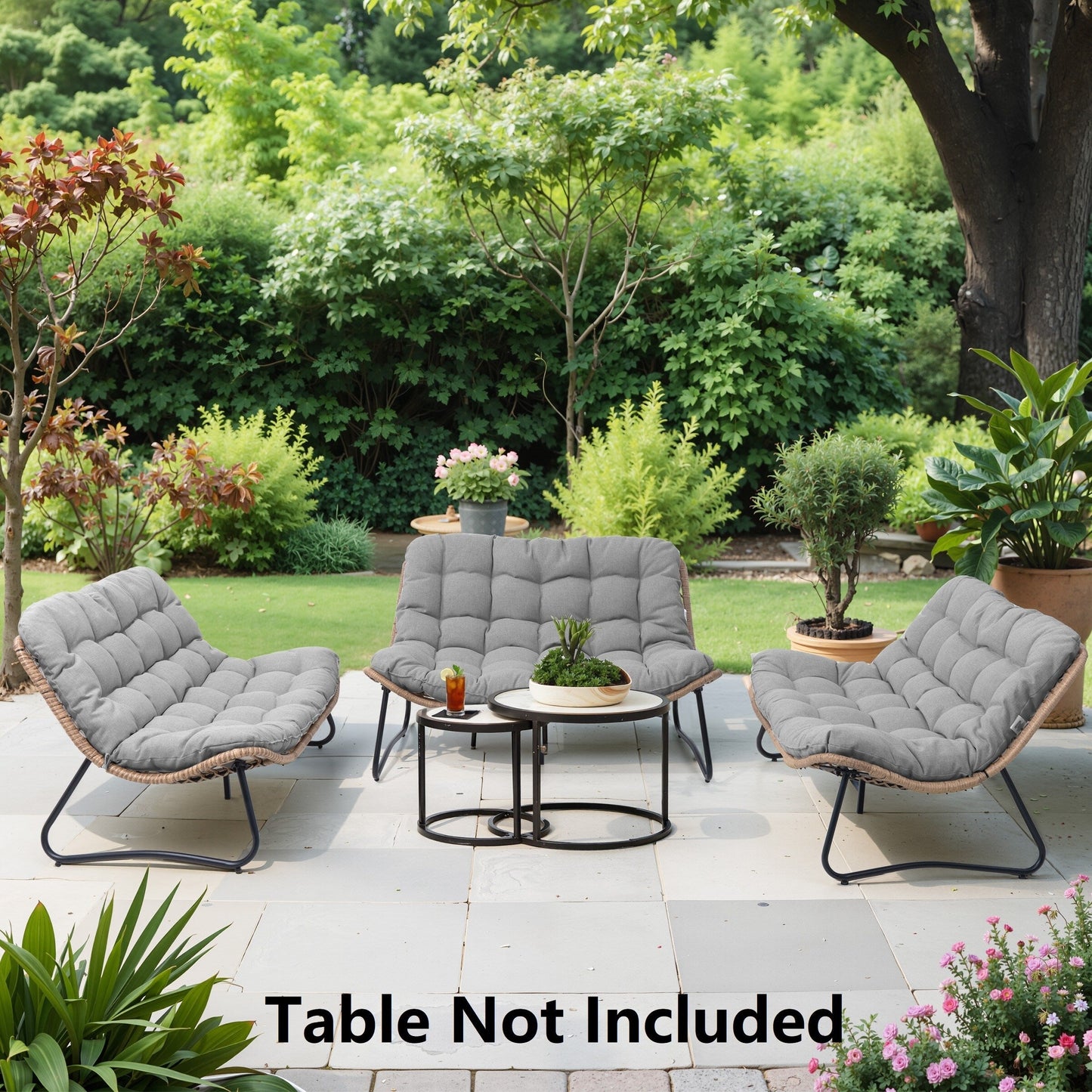 Double Papasan Chair Loveseat with Cushion, All-weather PE Rattan and Metal Frame for Indoor Outdoor