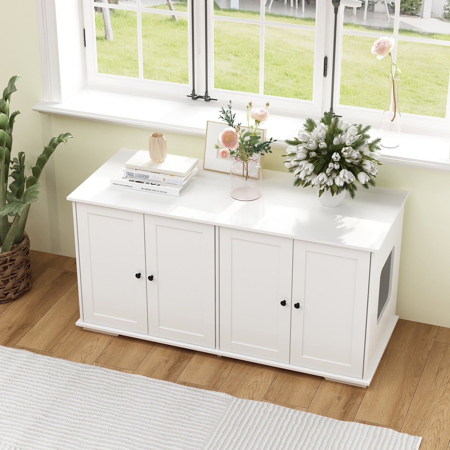 Double Pet Privacy Washroom Cat Litter Box Concealment Furniture