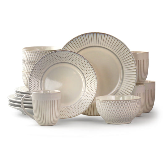 Elama Marketplace Favorites16pc Dinnerware Set in Embossed White