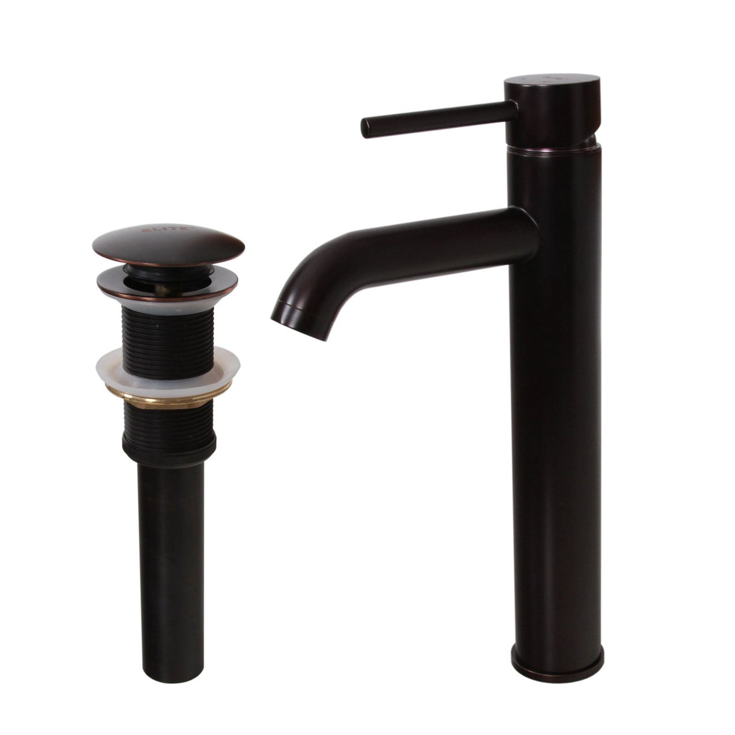 Elite Oil-rubbed Bronze Tall Single-handle Bathroom Vessel Faucet and Pop-up Drain