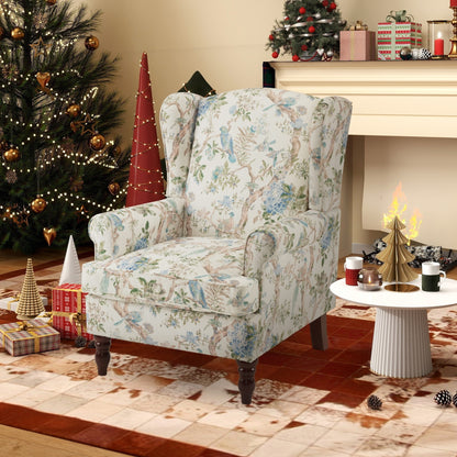 Erommy Modern Accent Chair, High Back Armchair, Upholstered Fabric Button Single Sofa with Wooden Legs for Living Room