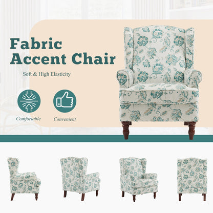 Erommy Modern Accent Chair, High Back Armchair, Upholstered Fabric Button Single Sofa with Wooden Legs for Living Room