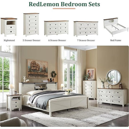 48 Tall Farmhouse 5 Drawer Wood Dresser, Chest of Drawers for Bedroom