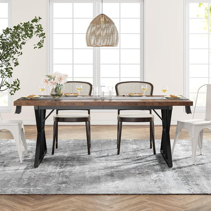 Farmhouse Dining Table for 6 People, 70.8-Inch Rectangular Wood Kitchen Table