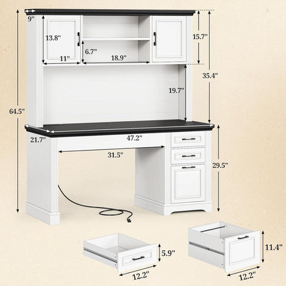 Farmhouse Executive Desk Home Office Desk File Drawer Monitor Stand Power Outlet