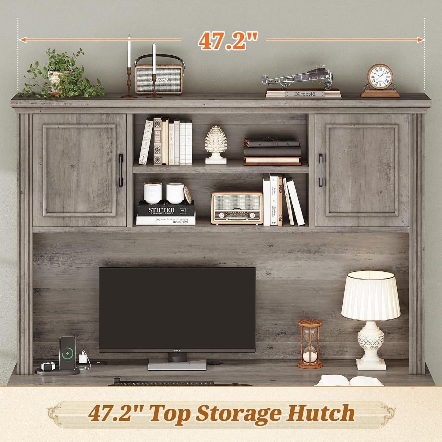 Farmhouse Executive Desk Home Office Desk File Drawer Monitor Stand Power Outlet