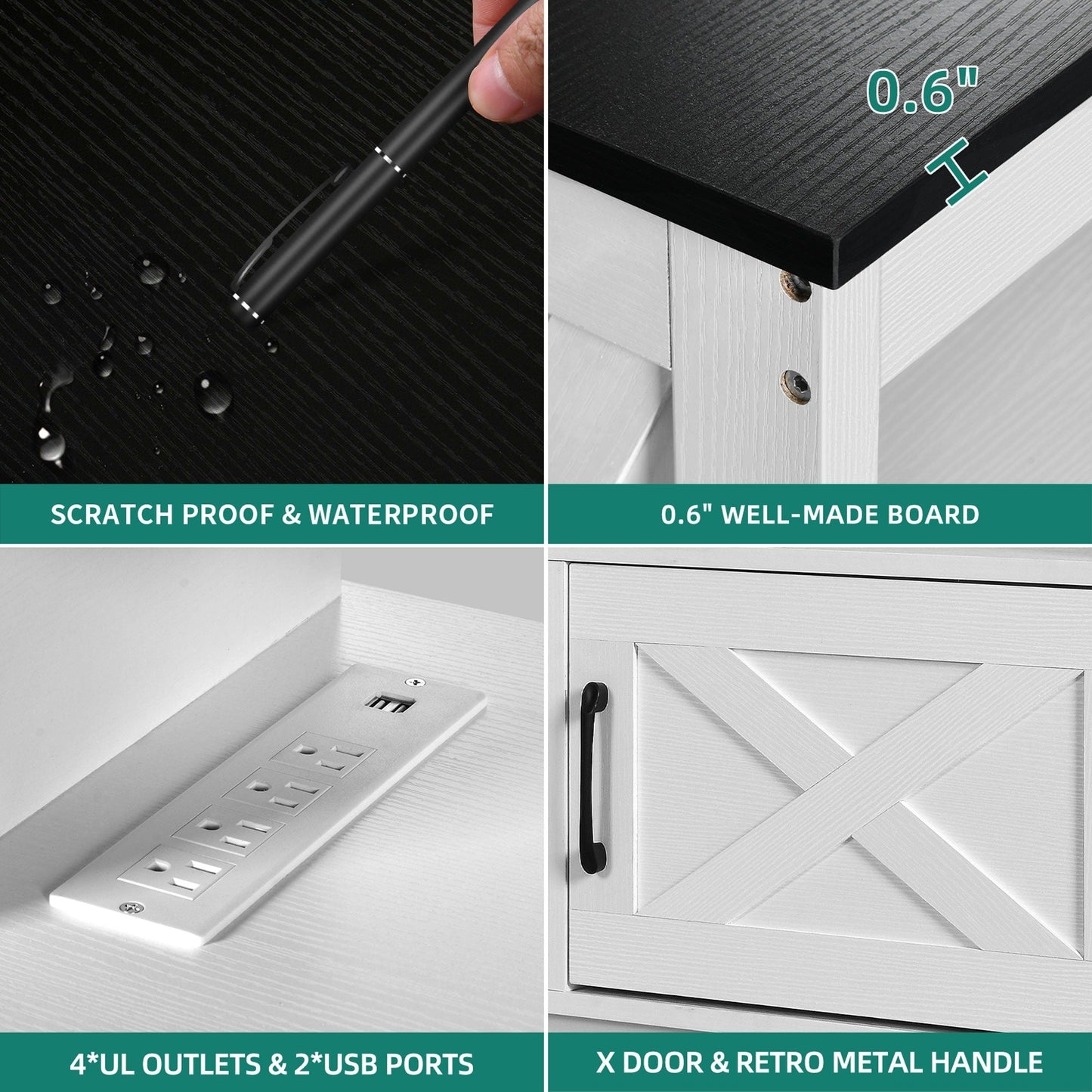 Farmhouse TV Stand for up to 65 TV with Doors and Open Shelves Media Console Power Outlet